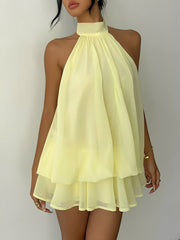 Backless Halter Neck Ruffled Sleeveless Mini Dress