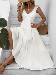 Resort Style Sleeveless V Neck Tiered Long Dress