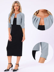3/4 Sleeve Collarless Pleated Open Front Shrugs