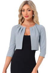 3/4 Sleeve Collarless Pleated Open Front Shrugs
