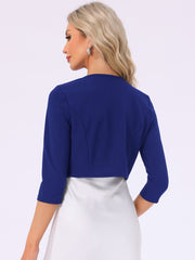 3/4 Sleeve Collarless Pleated Open Front Shrugs