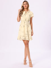 Ruffle Sleeve V Neck Above Knee A-Line Floral Chiffon Dress