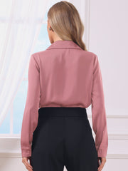 Button Up Notched Lapel Long Sleeve Satin Bodysuit