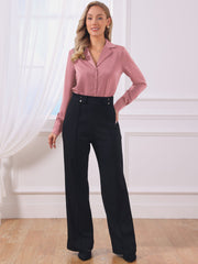 Button Up Notched Lapel Long Sleeve Satin Bodysuit