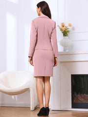 2 Pieces Notched Lapel Double Breasted Blazer & Midi Pencil Skirt Formal Suit Set