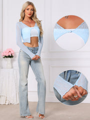 Long Sleeves Lightweight Sheer Textured Cropped Bolero Shrug