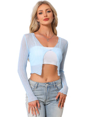 Long Sleeves Lightweight Sheer Textured Cropped Bolero Shrug