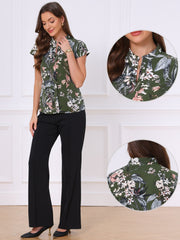 Satin Work Floral Vintage Stand Collar Cap Sleeve Blouse