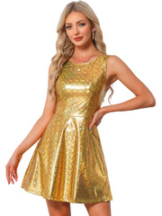 Metallic Sleeveless High Waist Club Party Holographic Dress
