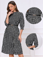 Boat Neck 3/4 Sleeve Belted Business Casual A-Line Dress