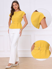 Cap Sleeve Boat Neck Office Work Belted Tops