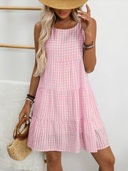 Gingham Sleeveless Plaid Tiered Mini Dress