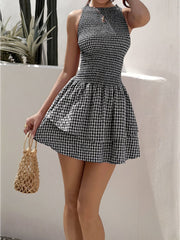Gingham Smocked Sleeveless Ruffled Layered Mini Dress