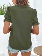 Floral Embroidered Swiss Dots Puff Sleeves Blouse