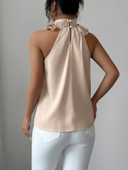 Ruffled Mock Neck Sleeveless Solid Color Blouse