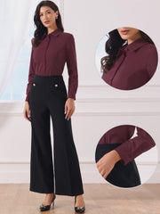 Long Sleeve Leotard Shirt Business Work Button Down Bodysuit