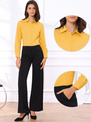 Long Sleeve Leotard Shirt Business Work Button Down Bodysuit