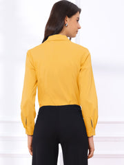 Long Sleeve Leotard Shirt Business Work Button Down Bodysuit
