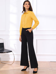 Long Sleeve Leotard Shirt Business Work Button Down Bodysuit