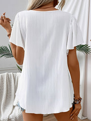 Square Neck Crochet Floral Short Sleeve Blouse