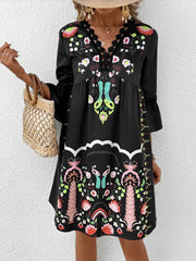 Bohemian 3/4 Bell Sleeve Floral Printed Resort Dress