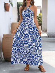 Boho Halter Neck Backless Resort Beach Maxi Dress