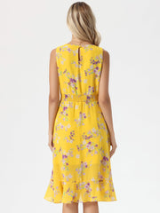 Wrap Ruffle High Low Hem Round Neck Sleeveless Floral Dress