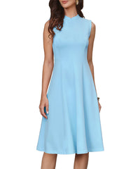 Mock Neck Sleeveless A Line Midi Work Dress
