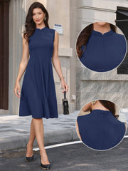 Mock Neck Sleeveless A Line Midi Work Dress
