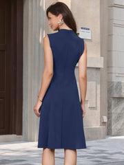 Mock Neck Sleeveless A Line Midi Work Dress
