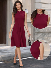 Mock Neck Sleeveless A Line Midi Work Dress