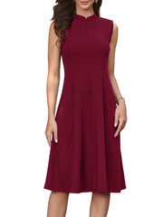 Mock Neck Sleeveless A Line Midi Work Dress