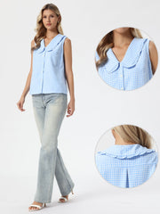 Gingham Ruffle Peter Pan Collar Sleeveless Blouse