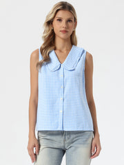 Gingham Ruffle Peter Pan Collar Sleeveless Blouse