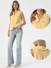 Gingham Ruffle Peter Pan Collar Sleeveless Blouse