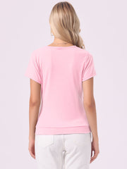 Wrap V Neck Short Sleeve Button Decor Ruched Top