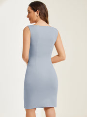 Sleeveless Boat Neck Casual Office Solid Midi Sheath Dress