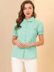 Cotton Frilled Top Turndown Collar Solid Blouse Shirt
