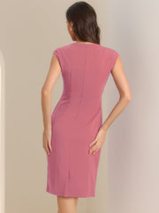 Pencil Sleeveless Pleated Front Elegant Business Sheath Dress