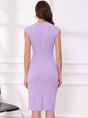 Sheath Pencil Sleeveless Pleated Front Elegant Business Dress