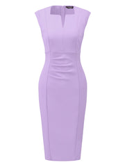 Sheath Pencil Sleeveless Pleated Front Elegant Business Dress