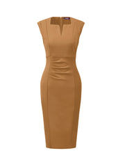 Pencil Sleeveless Pleated Front Elegant Business Sheath Dress