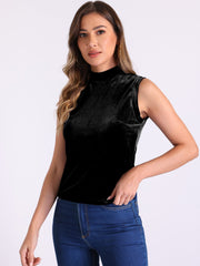Mock Neck Velvet Sleeveless Solid Color Tank Top