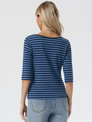 Striped 3/4 Sleeve Round Neck Casual T-Shirt