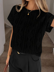 Casual Crew Neck Jacquard Short Sleeve Blouse