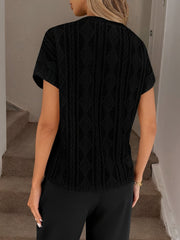 Casual Crew Neck Jacquard Short Sleeve Blouse