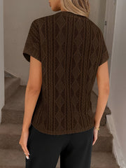 Casual Crew Neck Jacquard Short Sleeve Blouse