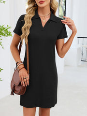 Solid Color Lapel Loose Short sleeve T-shirt Dress