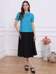 Peter Pan Collar Tie Neck Casual Cute Cotton Button-Up Shirt