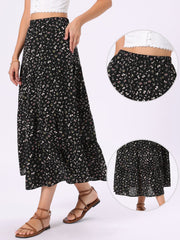 Floral Elastic Waisted Slit A-Line Tiered Long Skirts